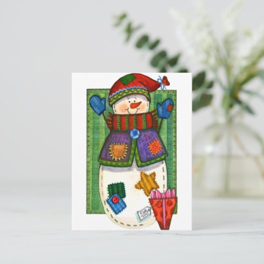 Snowman Patches Postkarte (Stehend Vorderseite)