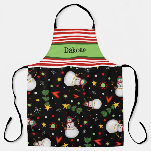 Snowman Pattern Black Custom Inspirivity Schürze (Vorderseite)
