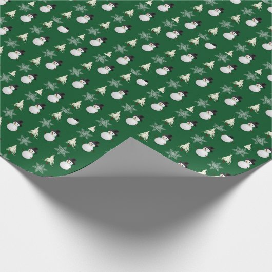 Snowman Pattern Christmas Green Geschenkpapier (Ecke)
