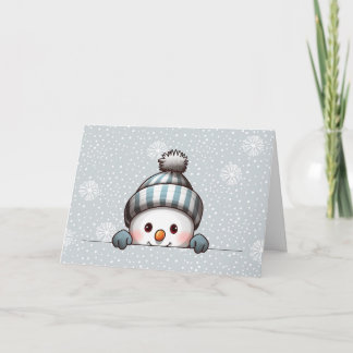 Snowman Peeking Personalized Christmas Card Karte