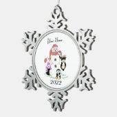 Snowman & Penguin Christmas Snowflake Pewter Chris Schneeflocken Zinn-Ornament (Rechts)