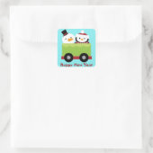 Snowman Penguin Train Car Weihnachten Quadratischer Aufkleber (Tasche)