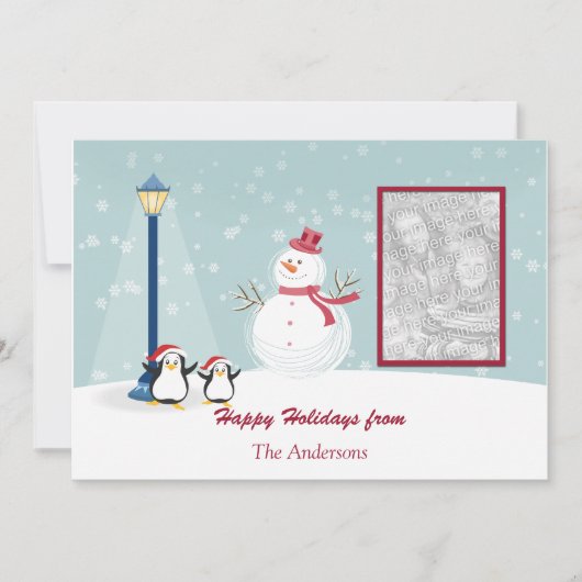 Snowman Penguins Photo Holiday Greeting Feiertagskarte (Vorderseite)