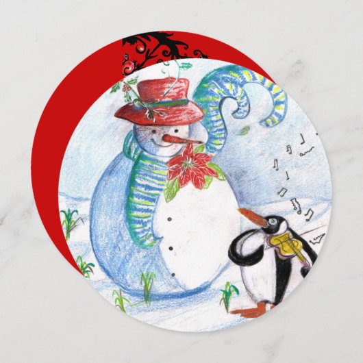 SNOWMAN, PENGUIN'S WINTER SERENADE FERIENPARTY EINLADUNG (Vorne/Hinten)