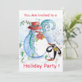 SNOWMAN, PENGUIN'S WINTER SERENADE FERIENPARTY EINLADUNG (Stehend Vorderseite)