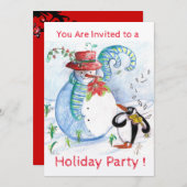 SNOWMAN, PENGUIN'S WINTER SERENADE FERIENPARTY EINLADUNG (Vorne/Hinten)