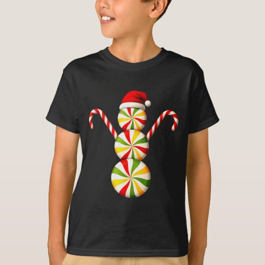 Snowman Peppermint Candies Merry Christmas Pajamas T-Shirt (Vorderseite)