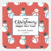 Snowman | Personalisiert Frohe Weihnachten Quadratischer Aufkleber (Vorderseite)