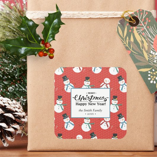 Snowman | Personalisiert Frohe Weihnachten Quadratischer Aufkleber