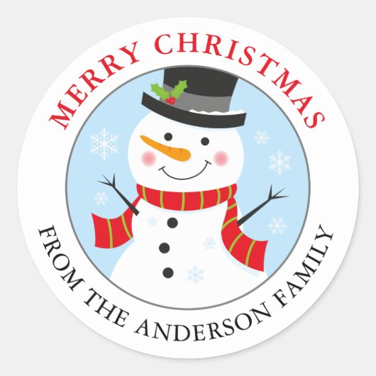Snowman Personalisiert Holiday Sticker Round (Vorderseite)