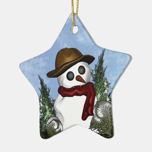 Snowman-personalisierte Stern-Verzierung Keramik Ornament (Links)