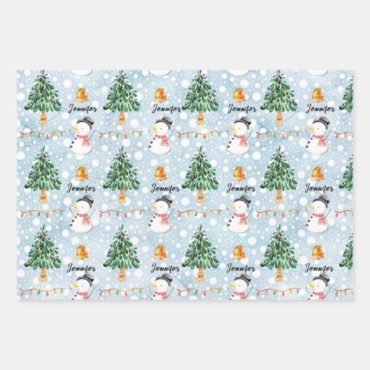 Snowman Personalize Name 3 Christmas Geschenkpapier Set (Vorderseite 3)