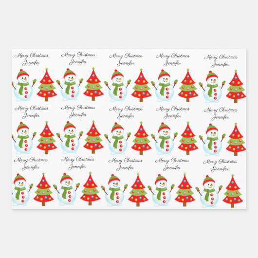 Snowman Personalize Name 3 Christmas Geschenkpapier Set (Vorderseite 2)