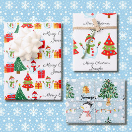 Snowman Personalize Name 3 Christmas Geschenkpapier Set