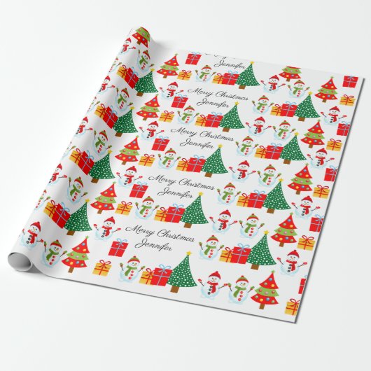 Snowman Personalize Name Classic Weihnachten Geschenkpapier (Ungerollt)
