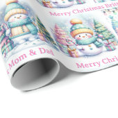 Snowman Personalize Pink Name Girl's Christmas Geschenkpapier (Rolleneckpunkt)