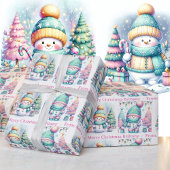 Snowman Personalize Pink Name Girl's Christmas Geschenkpapier
