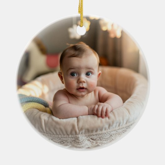 Snowman Personalized Baby's First Christmas Keramik Ornament (Hinten)