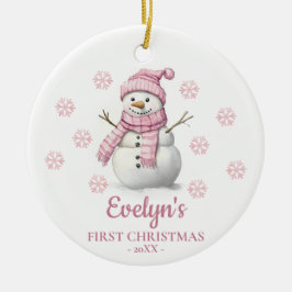 Snowman Personalized Girl's First Christmas Keramik Ornament
