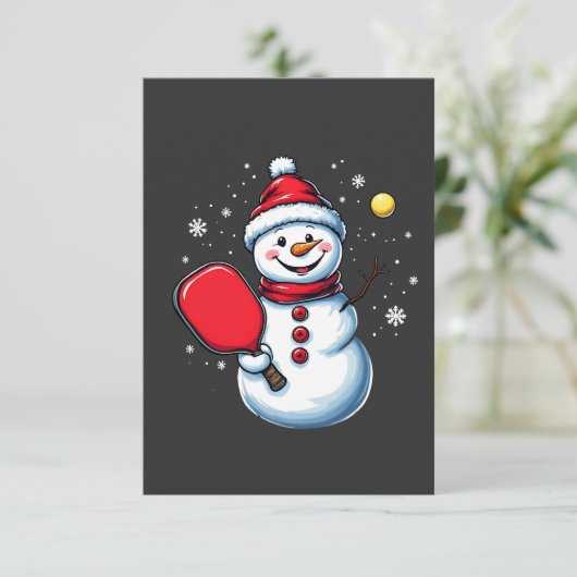 Snowman Pickleball Weihnachten Dankeskarte (Stehend Vorderseite)