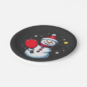Snowman Pickleball Weihnachten Pappteller (Schrägansicht)