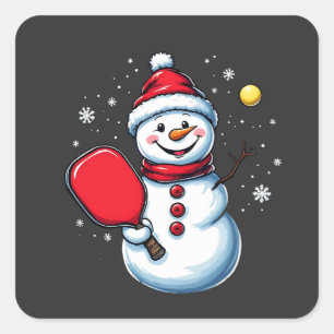 Snowman Pickleball Weihnachten Quadratischer Aufkleber