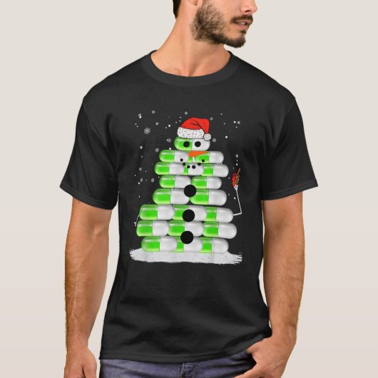 Snowman Pill Stack Weihnachtsmannmütze Weihnachten T-Shirt (Vorderseite)