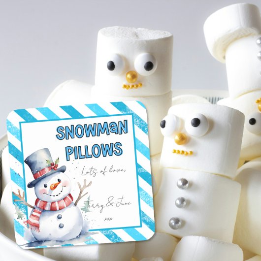 Snowman Pillows Weihnachtsgeschenk Tag frech elf Quadratischer Aufkleber
