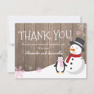 Snowman Pinguin Winter Rustikales Holz Danke Karte