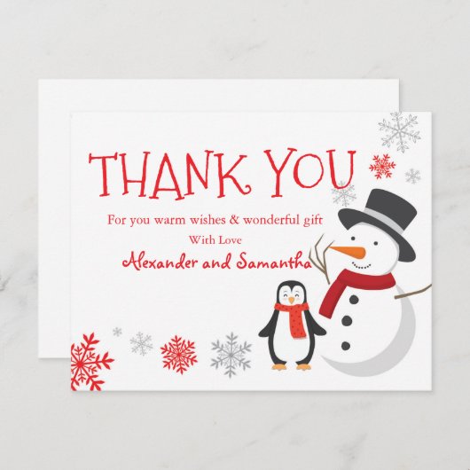 Snowman Pinguin Winter Wonderland Danke Karte (Vorne/Hinten)