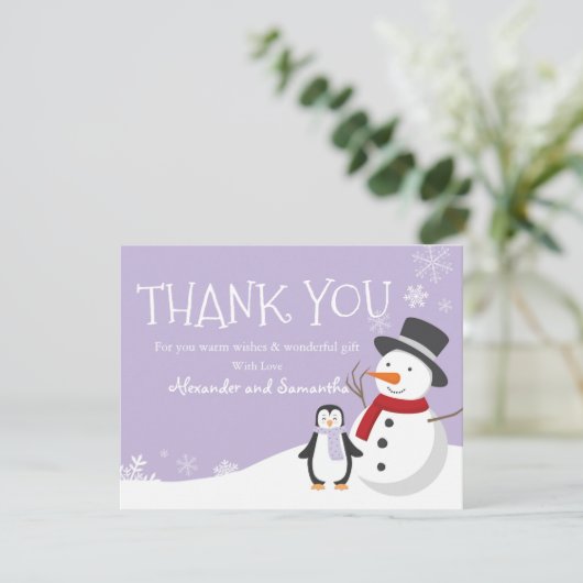 Snowman Pinguin Winter Wonderland Danke Karte (Stehend Vorderseite)