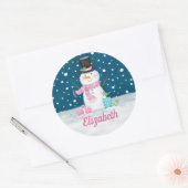 Snowman Pink Cute Personalized Christmas Holiday Runder Aufkleber (Umschlag)