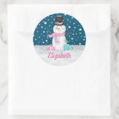 Snowman Pink Cute Personalized Christmas Holiday Runder Aufkleber (Tasche)