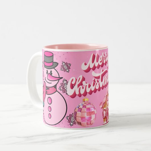 snowman pink, merry chrisnas zweifarbige tasse (Vorderseite Links)