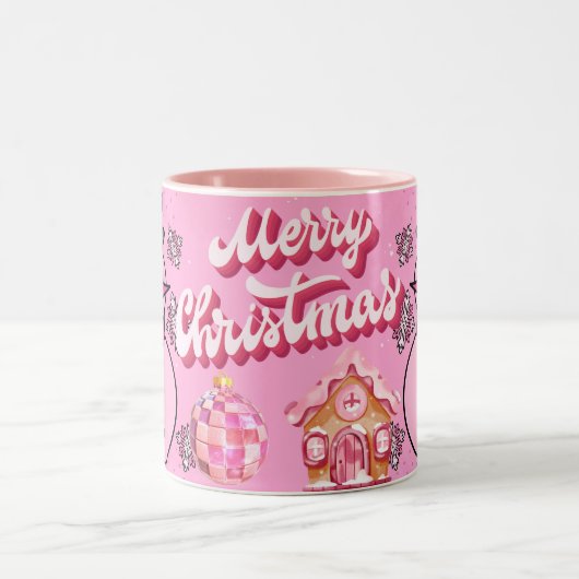 snowman pink, merry chrisnas zweifarbige tasse (Mittel)