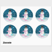 Snowman Pink Niedlicher Personalisierter Weihnacht Runder Aufkleber (Blatt)