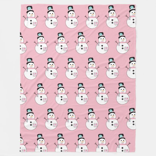 Snowman Pink Weihnachten Große Fleece Blanken (Vorderseite)