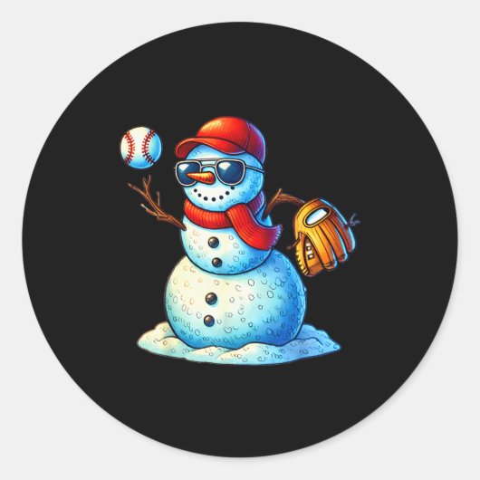 Snowman Playing Baseball As Tcher Boys Teens Chris Runder Aufkleber (Vorderseite)