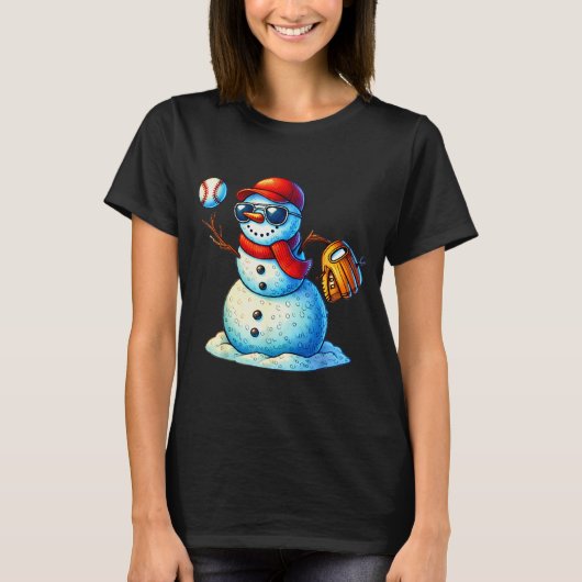 Snowman Playing Baseball As Tcher Boys Teens Chris T-Shirt (Vorderseite)