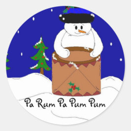 Snowman Playing Drums Runder Aufkleber