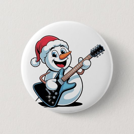 Snowman Playing Electric Guitar Weihnachten Button (Vorderseite)