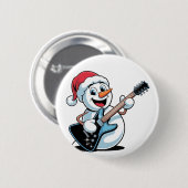 Snowman Playing Electric Guitar Weihnachten Button (Vorne & Hinten)