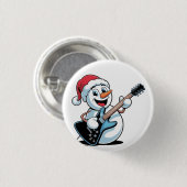 Snowman Playing Electric Guitar Weihnachten Button (Vorne & Hinten)