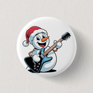 Snowman Playing Electric Guitar Weihnachten Button