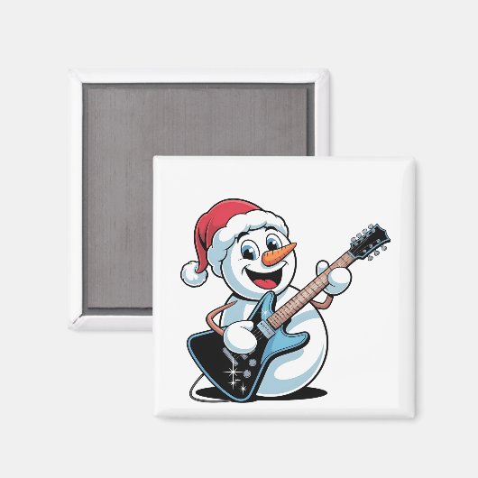 Snowman Playing Electric Guitar Weihnachten Magnet (Vorderseite/Rückseite)
