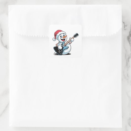 Snowman Playing Electric Guitar Weihnachten Quadratischer Aufkleber (Tasche)