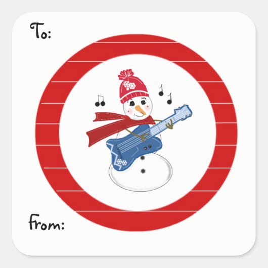 Snowman Playing Guitar Quadratischer Aufkleber (Vorderseite)
