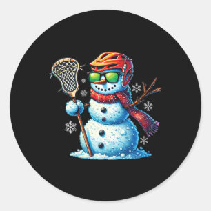 Snowman Playing Lacrosse Funny Lacrosse Player Chr Runder Aufkleber