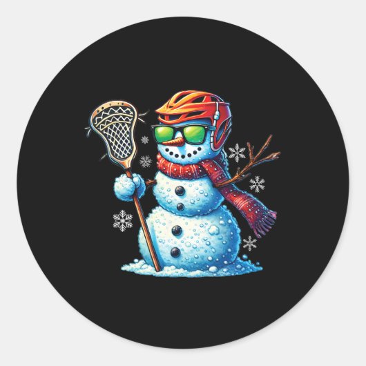 Snowman Playing Lacrosse Funny Lacrosse Player Chr Runder Aufkleber (Vorderseite)