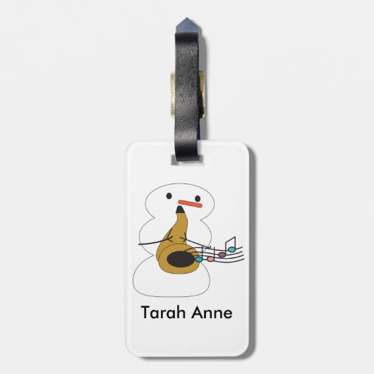 Snowman Playing Saxophone Niedlich Personalize Gepäckanhänger (Rückseite vertikal)